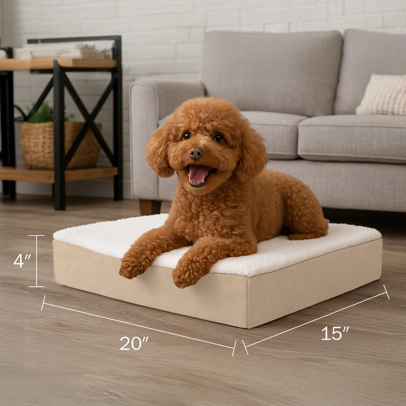 PETMAKER Orthopedic Dog Bed - 2-Layer Memory Foam Pet Bed with Machine Washable Sherpa Cover - 20x15 Pet Bed for Small Dogs up to 20lbs (Tan) - Image 3